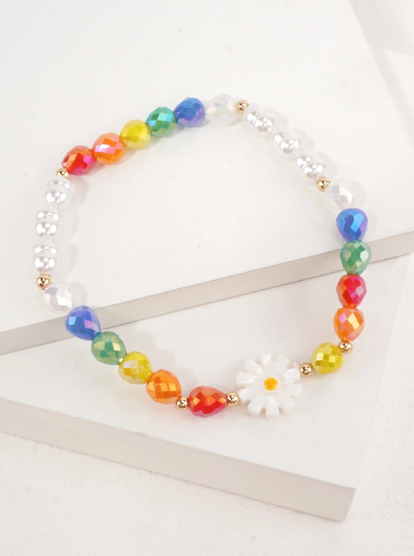 Floral Stretch Resin Pearl Beaded Bracelet