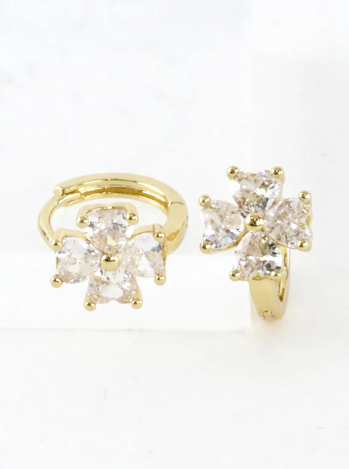Flower CZ Cluster Huggie Hoop Earrings