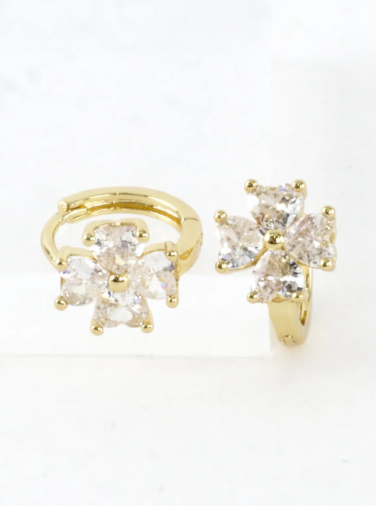 Flower CZ Cluster Huggie Hoop Earrings