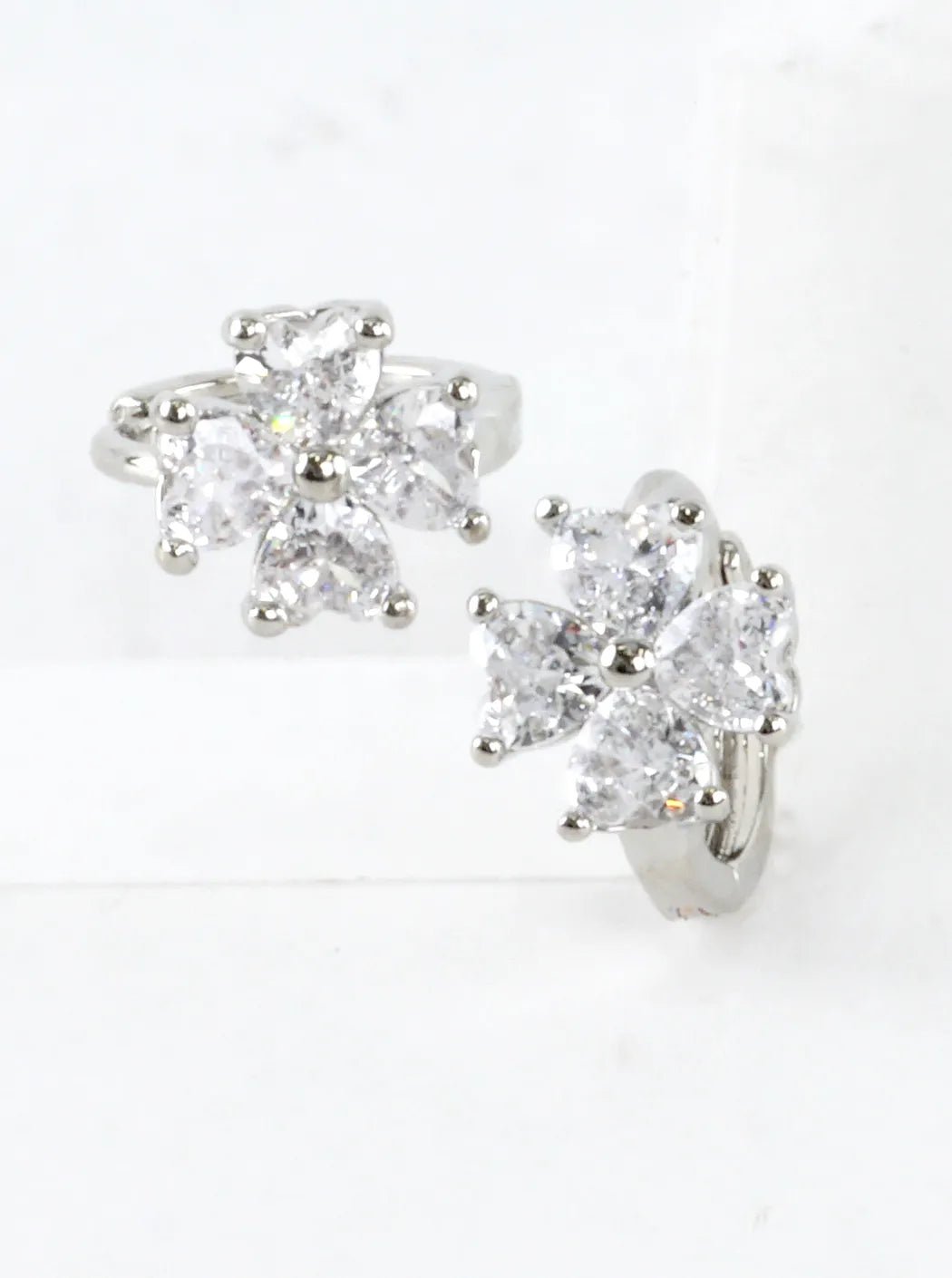 Flower CZ Cluster Huggie Hoop Earrings