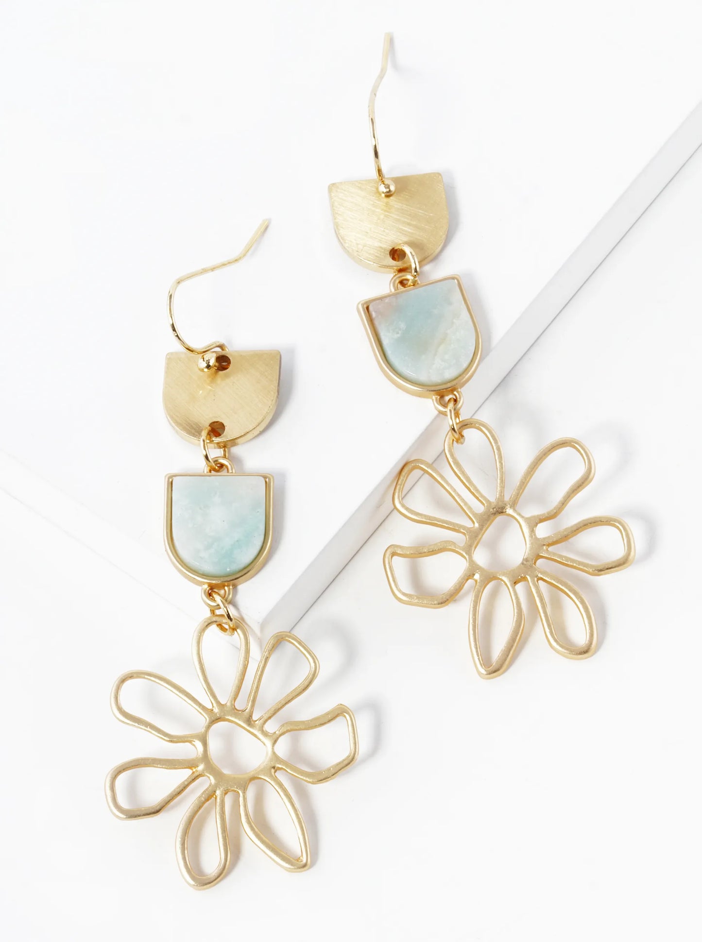 Flower Drop Semi-Precious Stone Dangle Drop Earrings