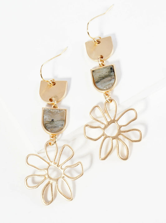 Flower Drop Semi-Precious Stone Dangle Drop Earrings