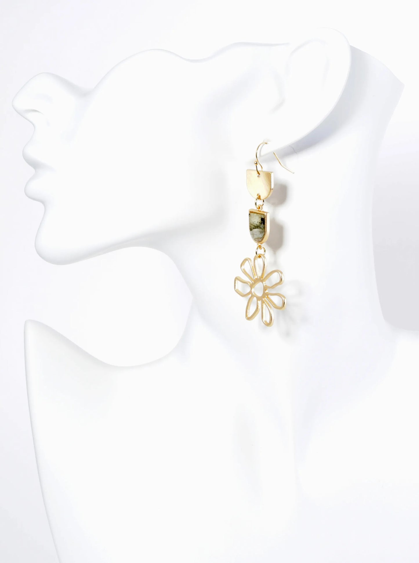 Flower Drop Semi-Precious Stone Dangle Drop Earrings