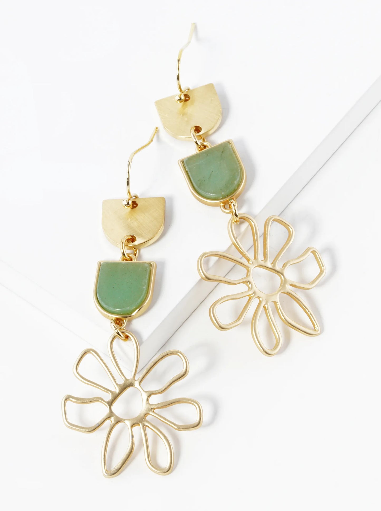 Flower Drop Semi-Precious Stone Dangle Drop Earrings