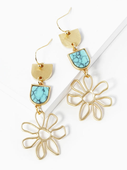 Flower Drop Semi-Precious Stone Dangle Drop Earrings