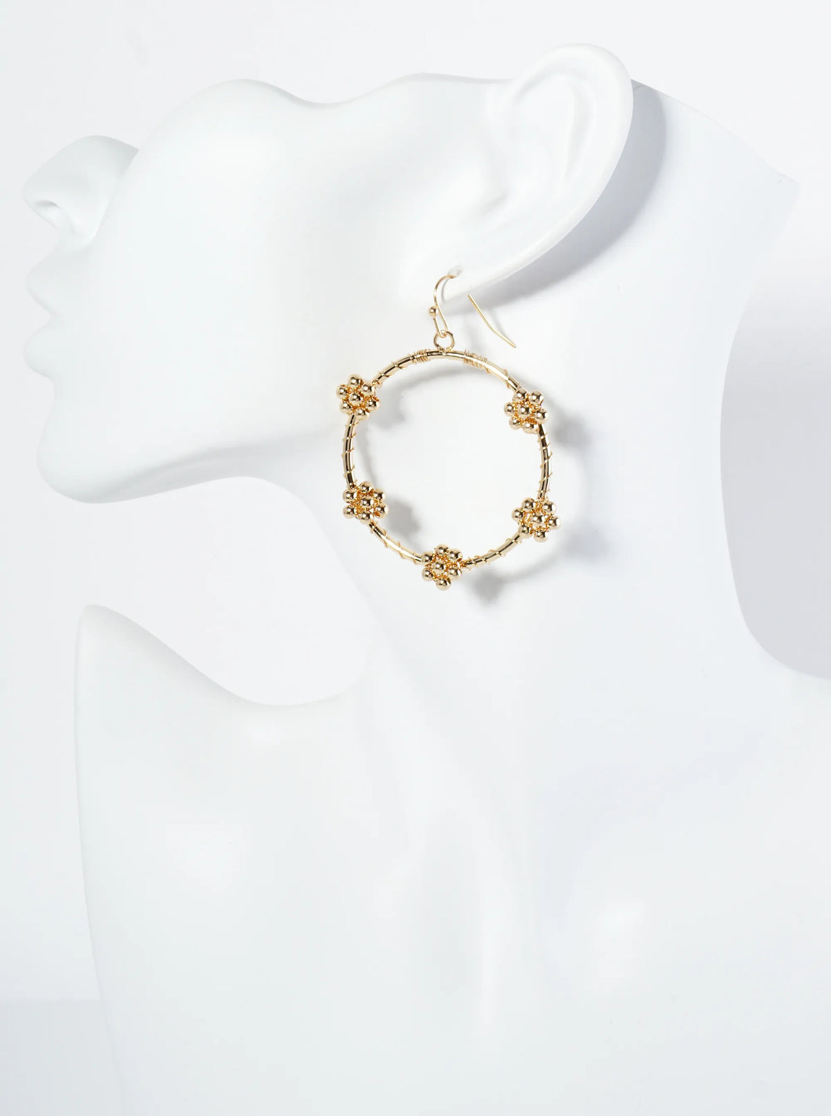 Flower Motif Metallic Beads Wire Wrapped Circle Drop Earrings