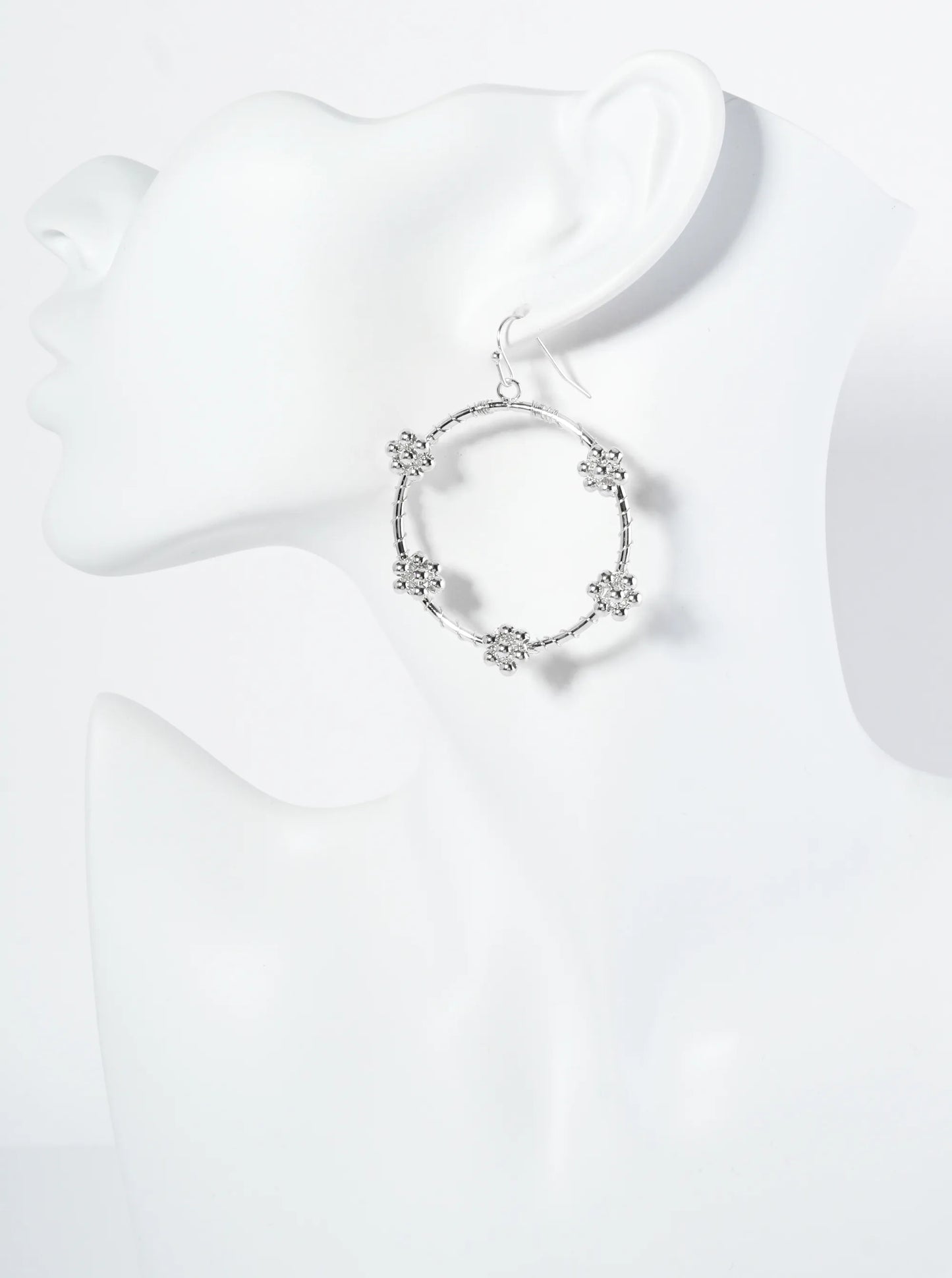 Flower Motif Metallic Beads Wire Wrapped Circle Drop Earrings