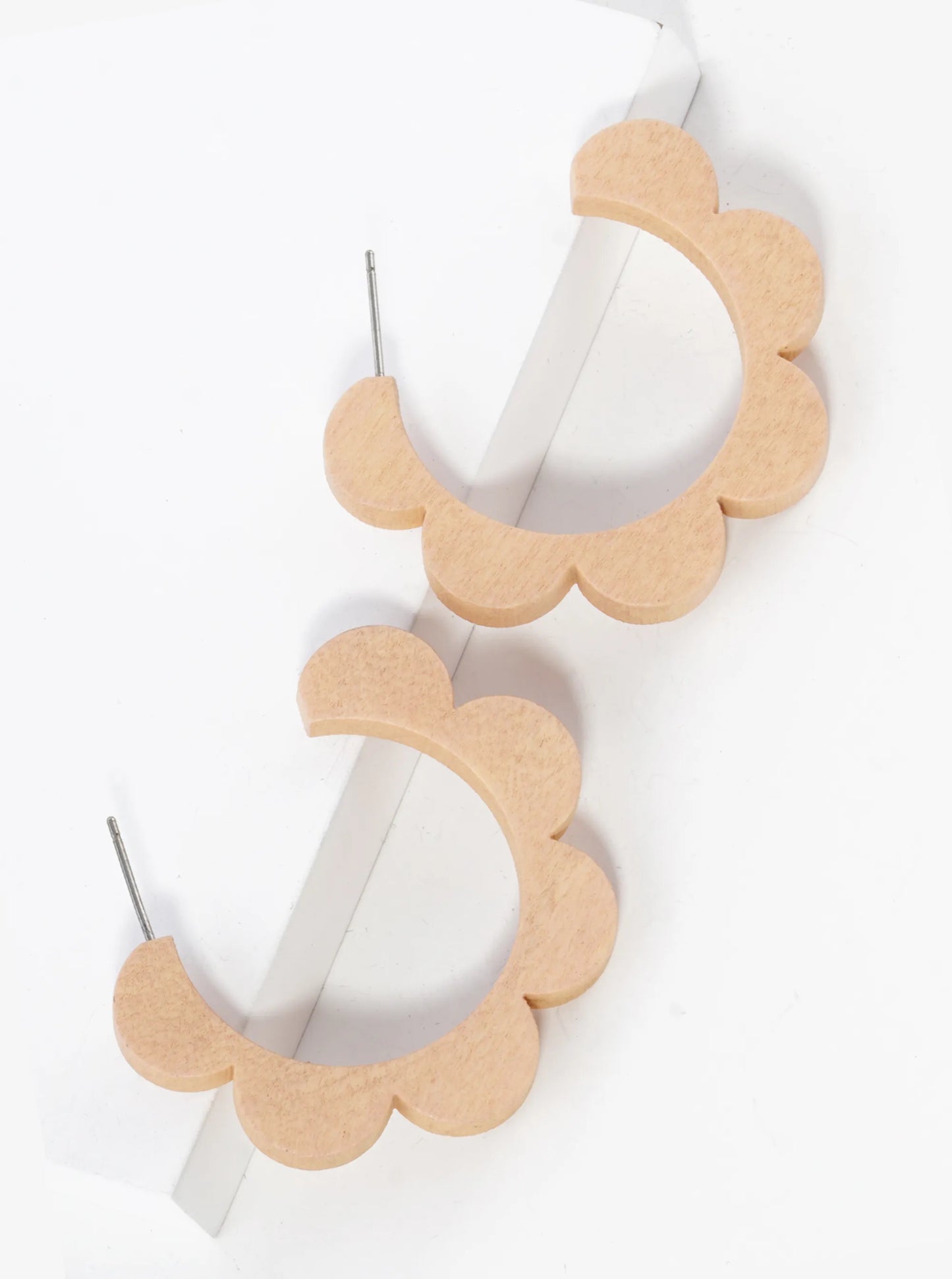 Flower Shape 35mm Lightweight Wooden Open Hoop Earrings