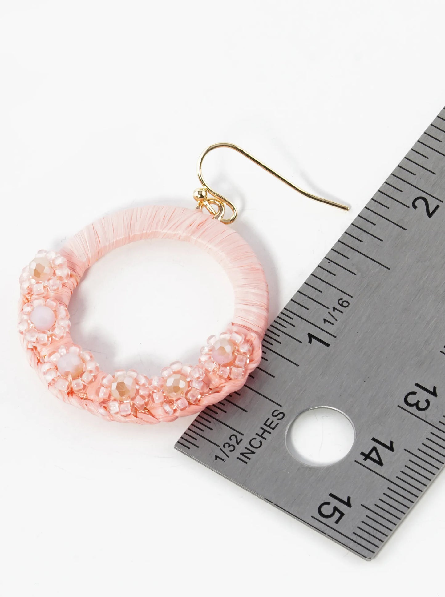 Flower Shape Beaded Raffia Wrapped Circle Dangle Drop Earrings