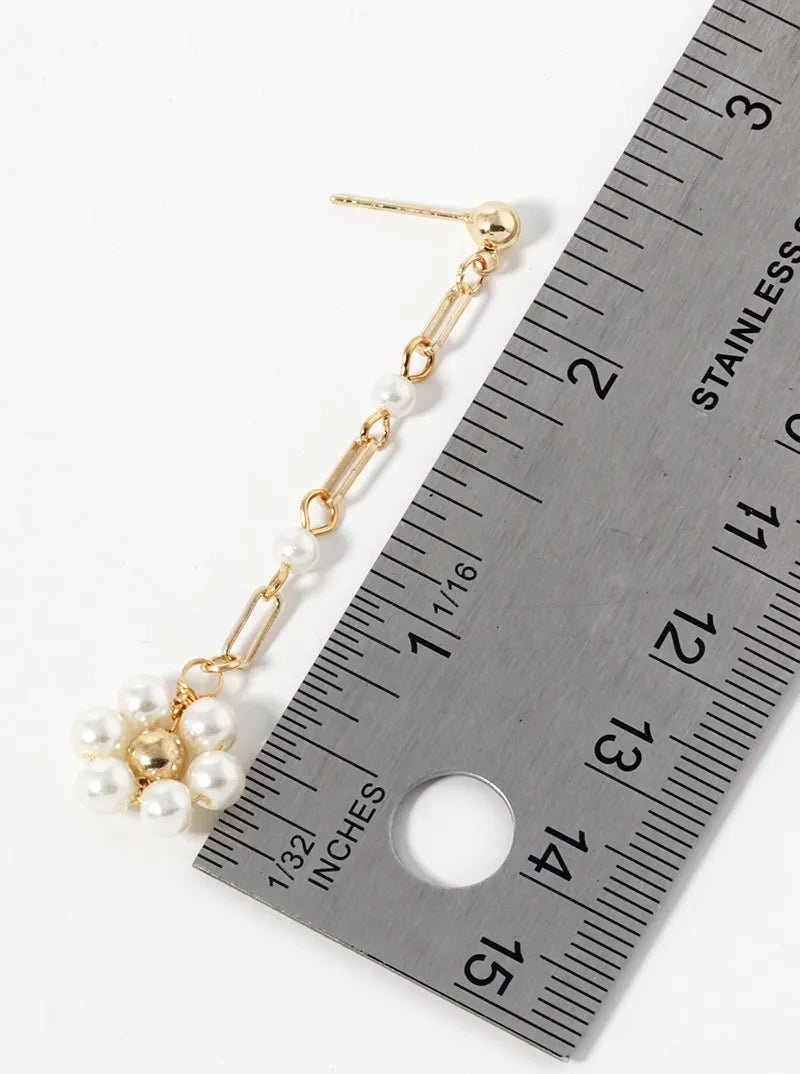 Flower Shape Pearl Beads Chain Drop Dangle Earrings