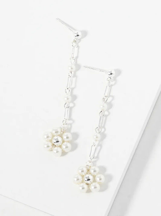 Flower Shape Pearl Beads Chain Drop Dangle Earrings