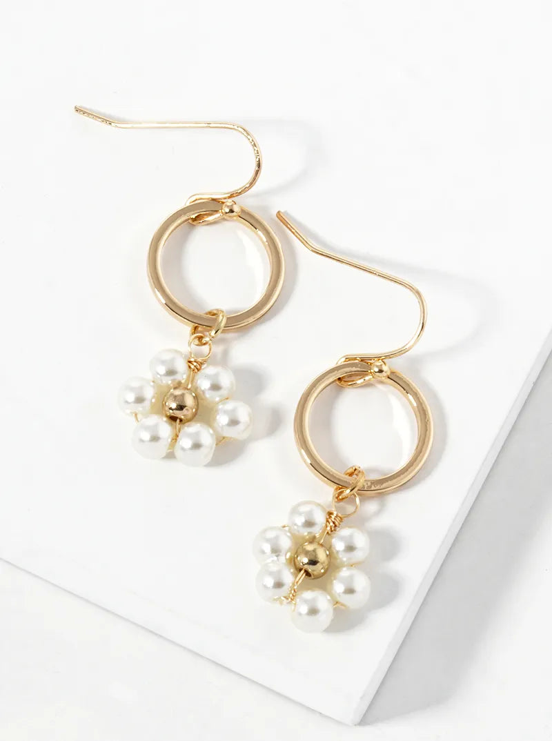 Flower Shape Pearl Beads Drop Dangle Earrings