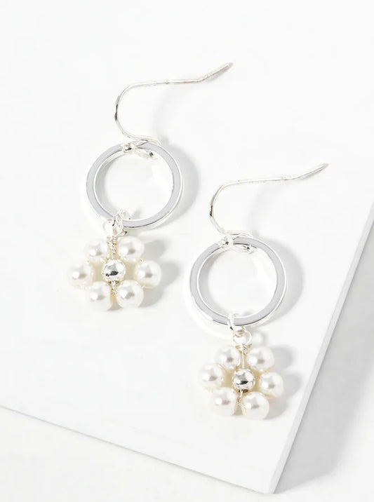 Flower Shape Pearl Beads Drop Dangle Earrings