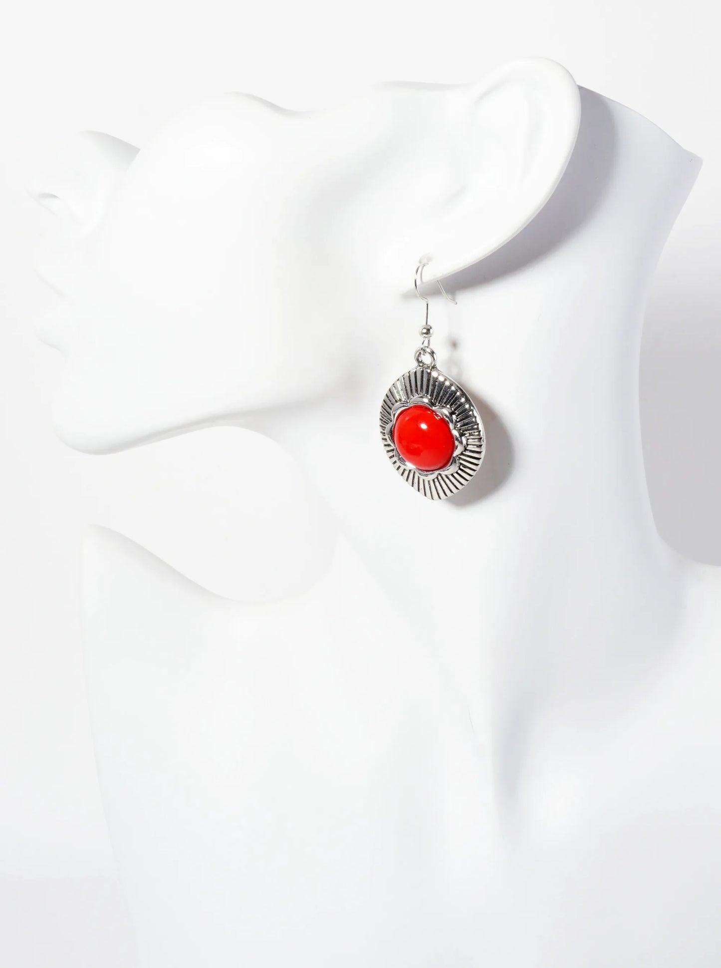 Flower-Shaped 14mm Semi-Precious Natural-Stone Textured Marquise Drop Earrings