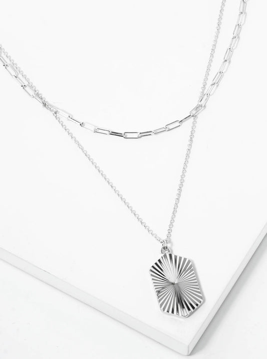 Fluted Long Hexagon Pendant Layered Necklace