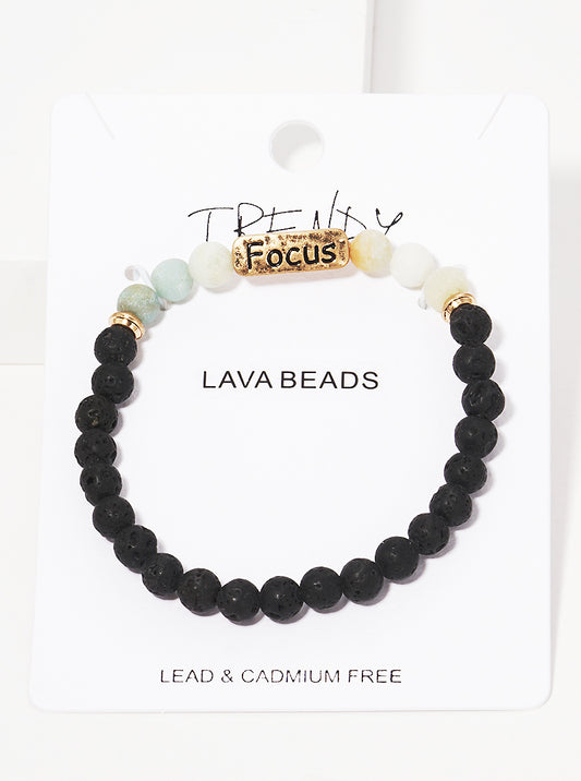 Focus Engraved Natural Stone Lava Beads Bracelet