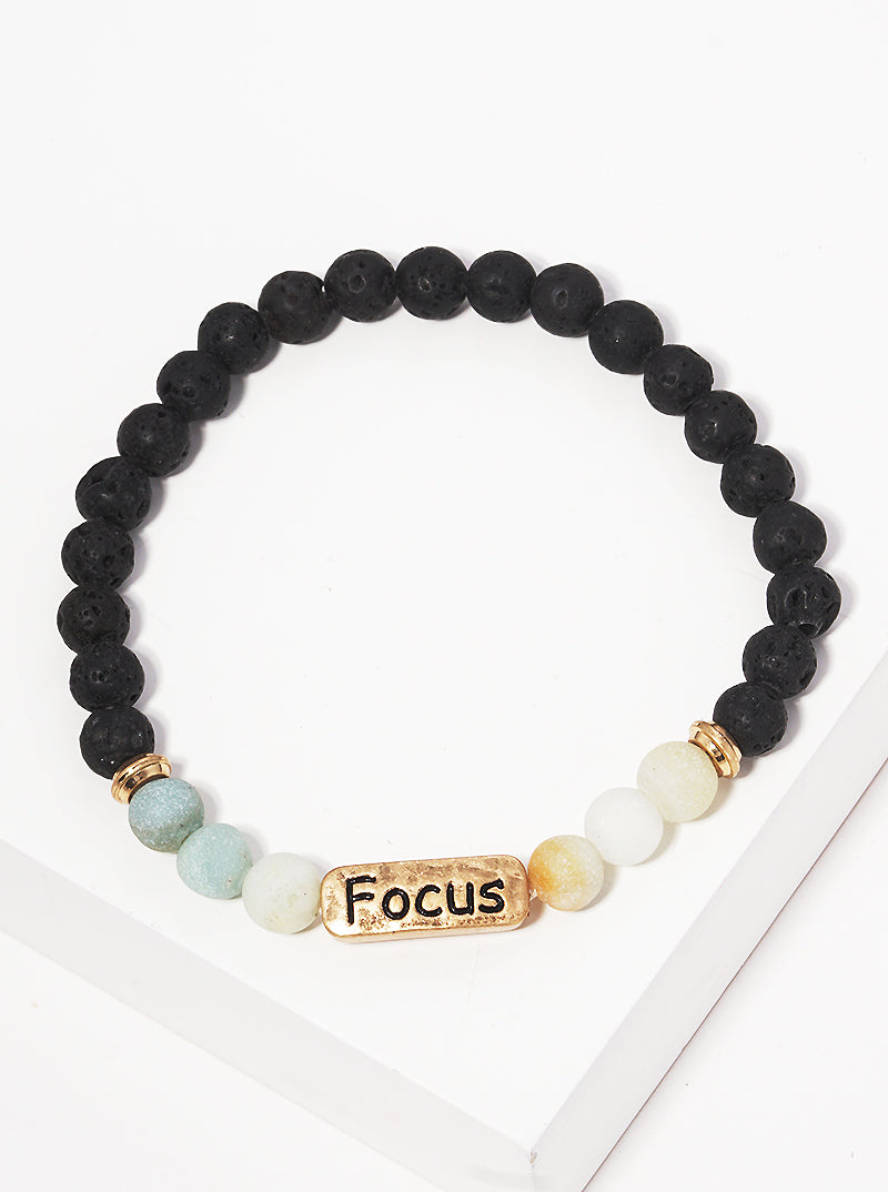 Focus Engraved Natural Stone Lava Beads Bracelet