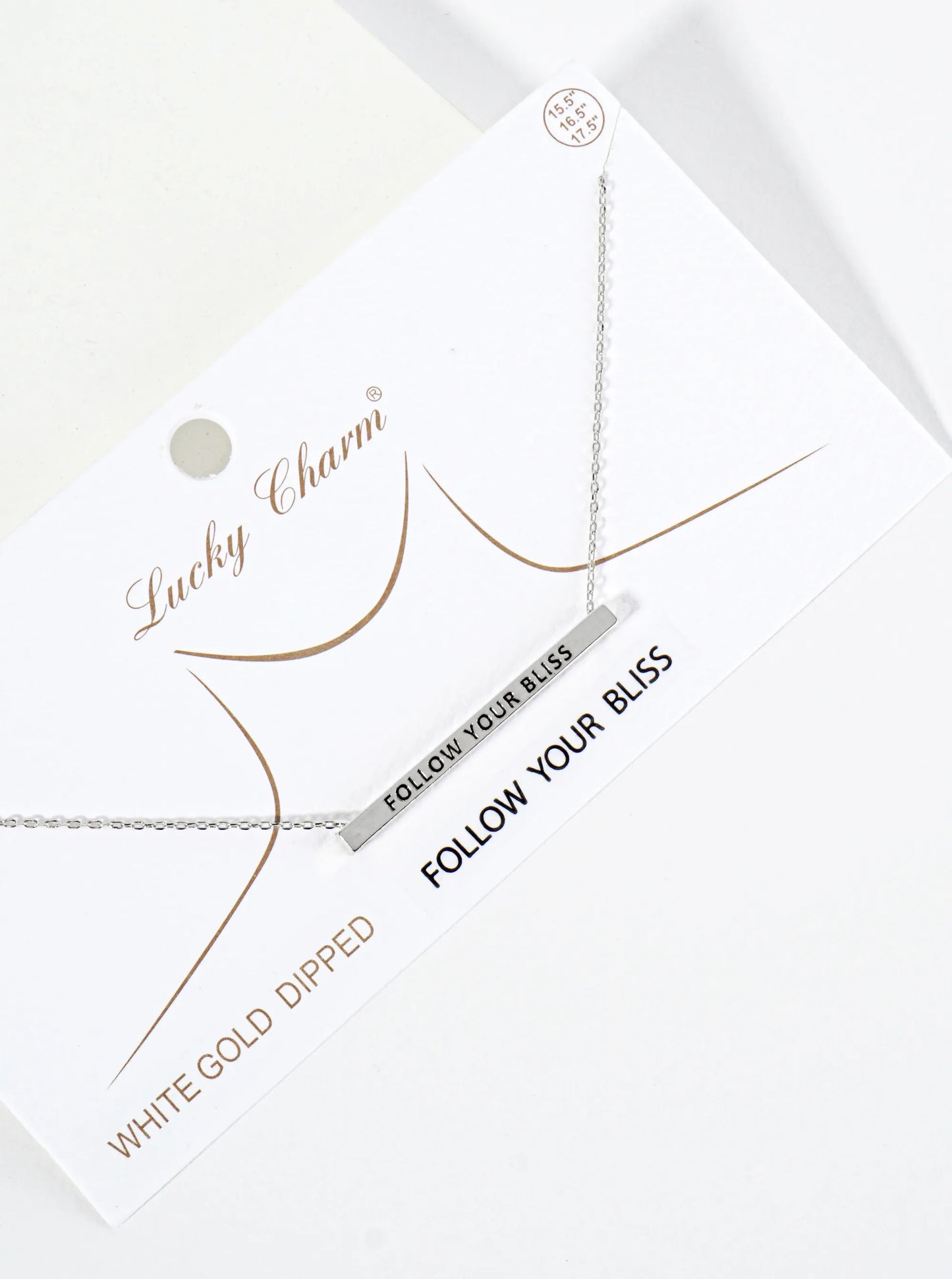 Follow Your Bliss Engraved 18K Gold Dipped Horizontal Brass Bar Pendant Inspirational Necklace