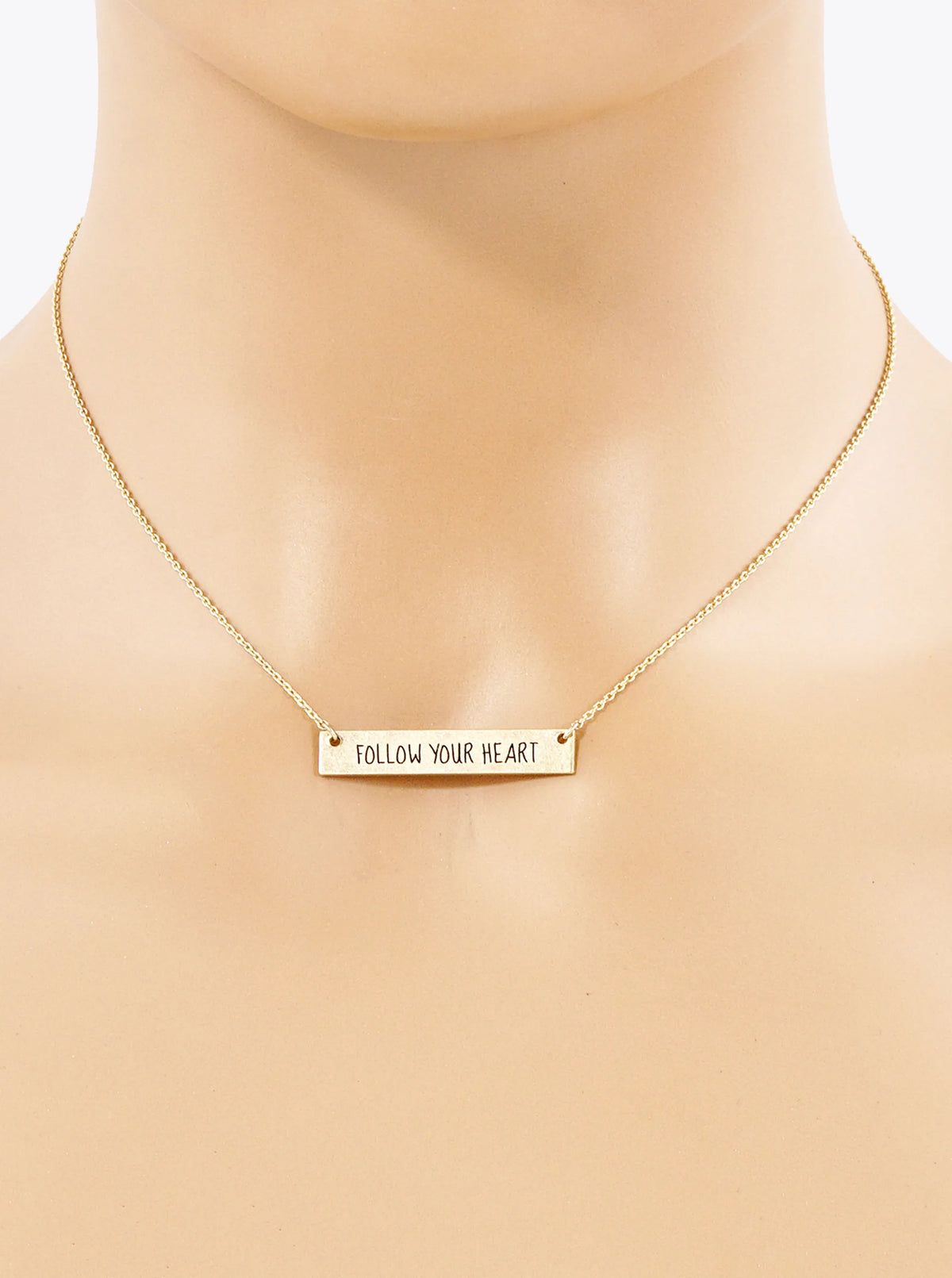 Follow Your Heart Engraved Horizontal Bar Pendant Necklace