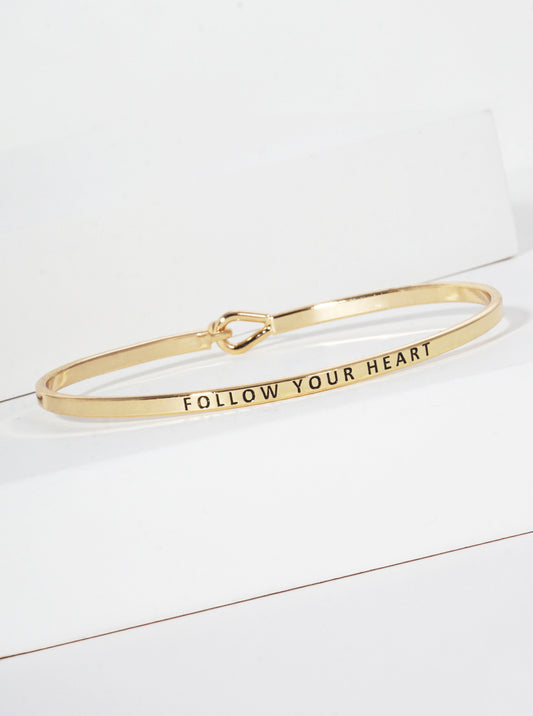 Follow Your Heart Engraved Inspirational Bangle Bracelet