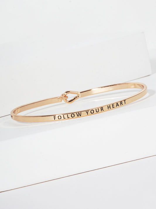 Follow Your Heart Engraved Inspirational Bangle Bracelet