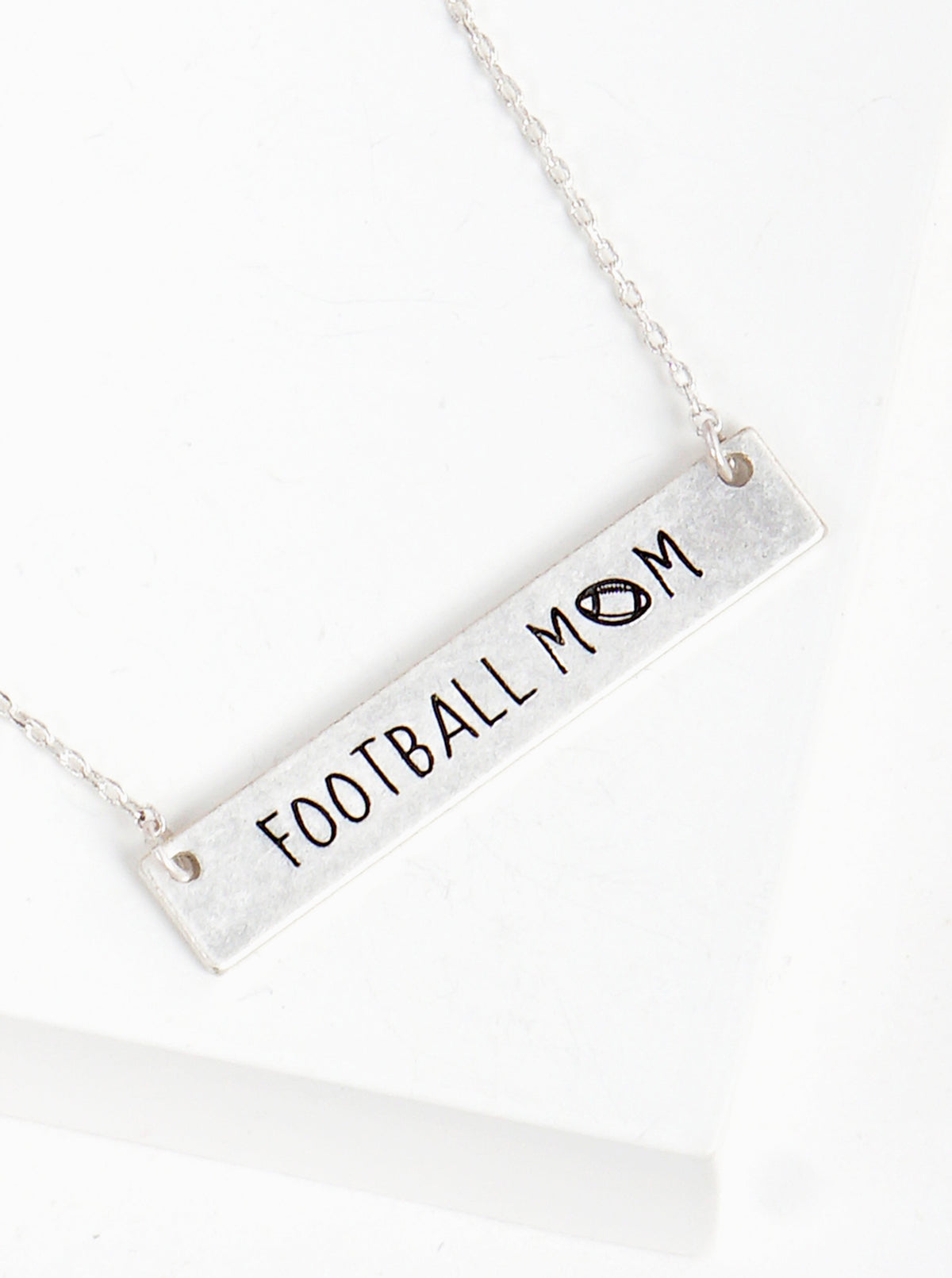Football Mom Engraved Horizontal Bar Pendant Necklace