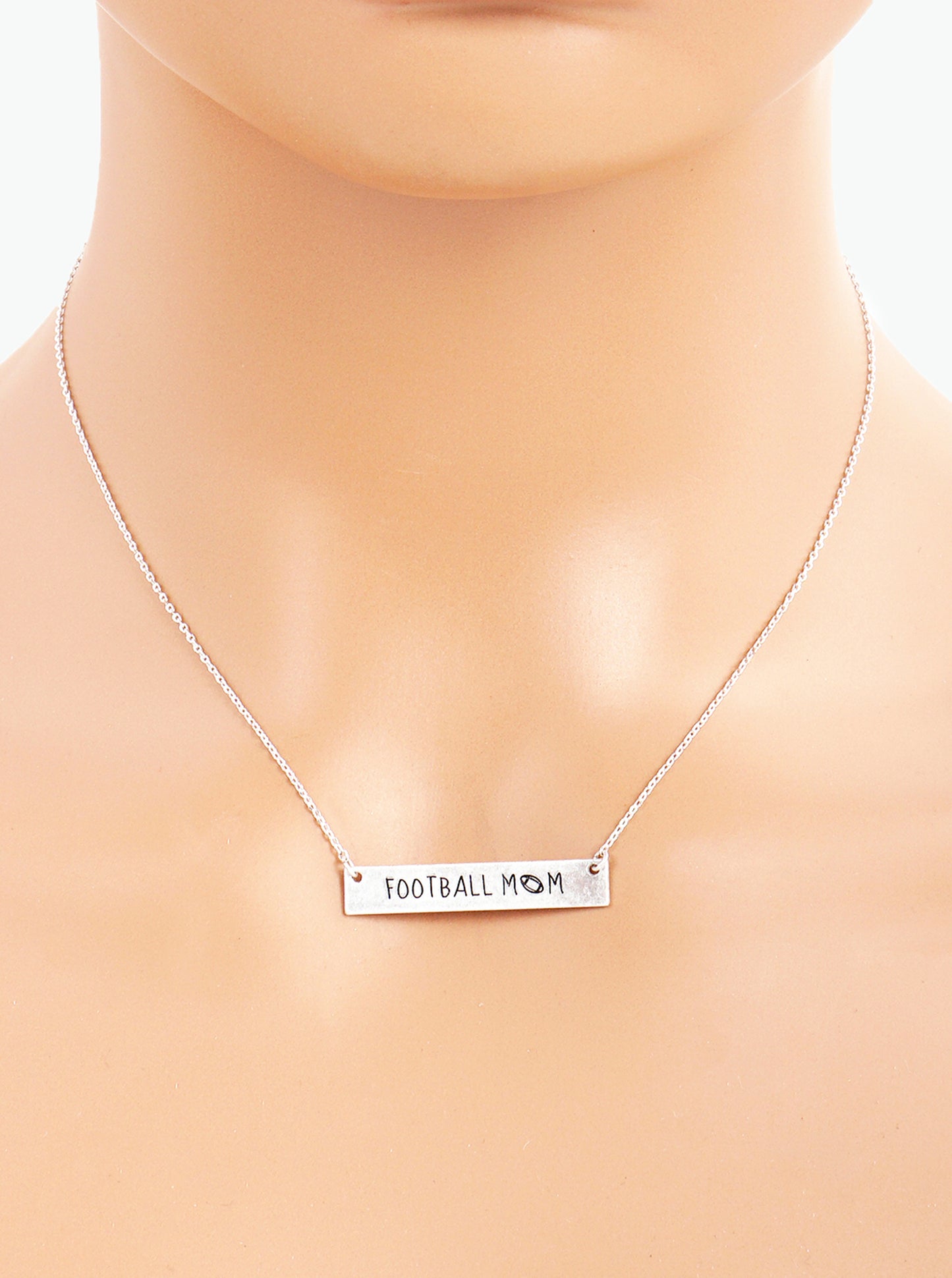 Football Mom Engraved Horizontal Bar Pendant Necklace