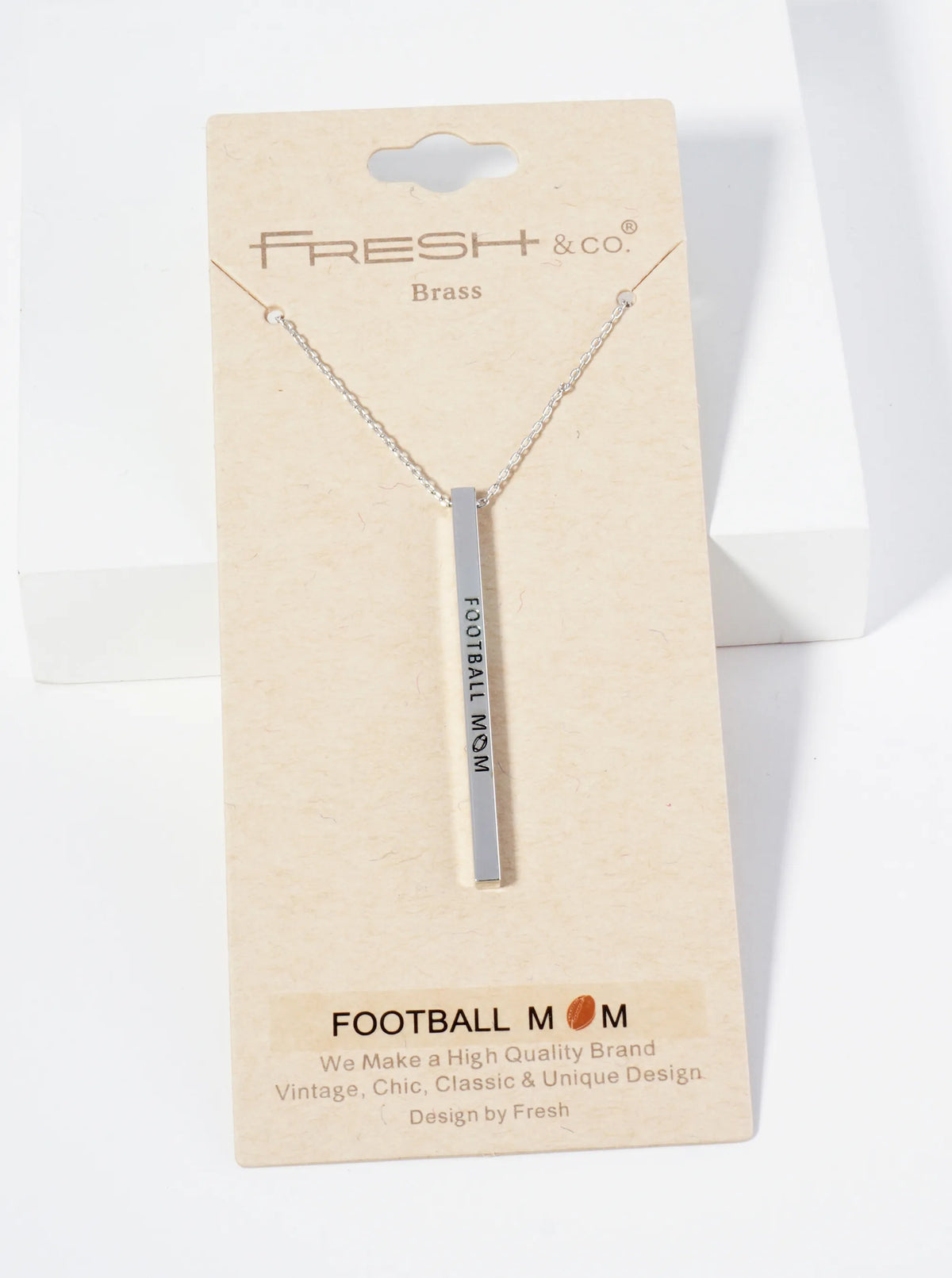 Football Mom Engraved Vertical Bar Pendant Inspirational Necklace