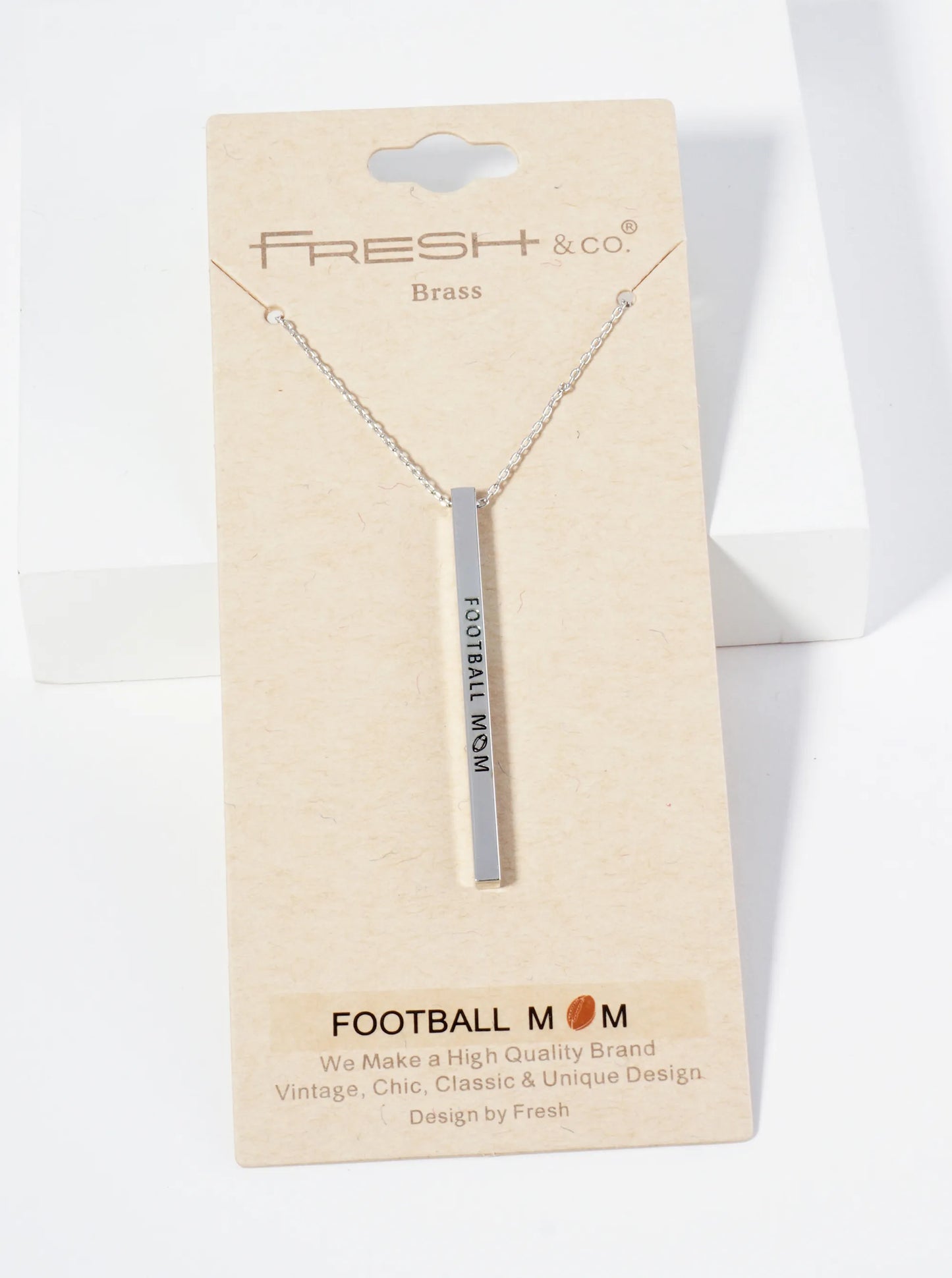 Football Mom Engraved Vertical Bar Pendant Inspirational Necklace