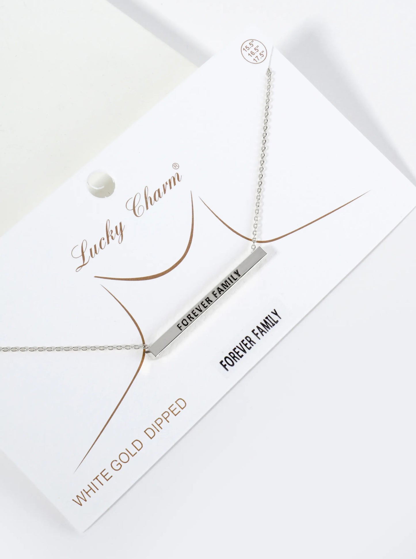 Forever Family Engraved 18K Gold Dipped Horizontal Brass Bar Pendant Inspirational Necklace