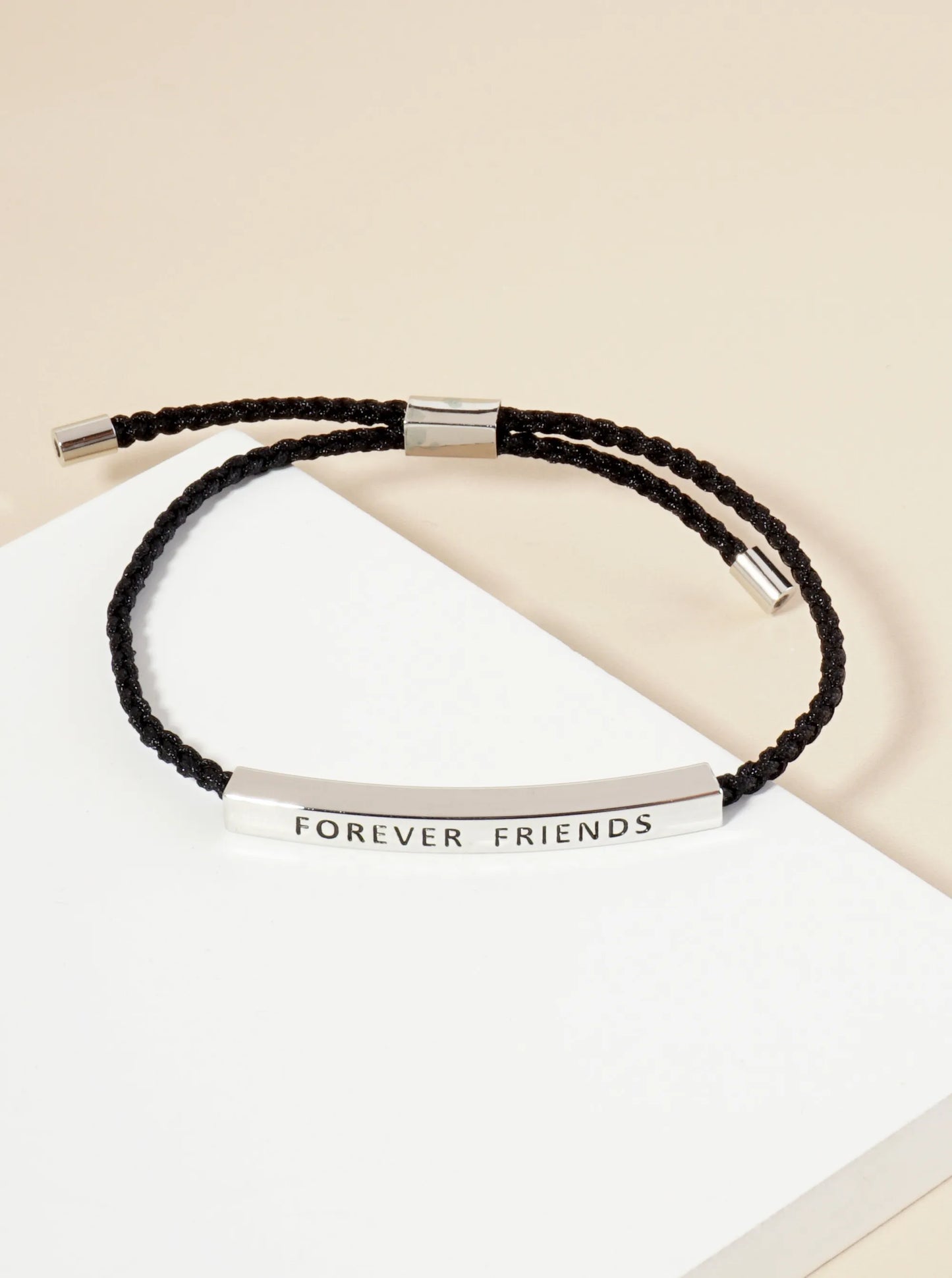 Forever Friends Engraved 18K Gold Dipped Curved Brass Tube Bar Adjustable Pull Tie Bracelet