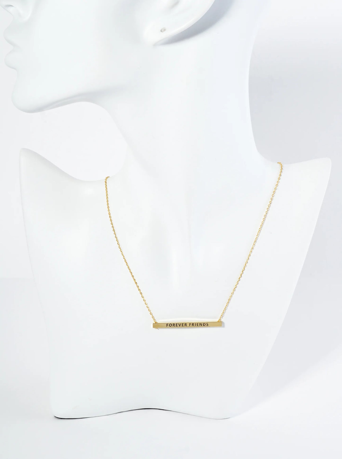 Forever Friends Engraved 18K Gold Dipped Horizontal Brass Bar Pendant Inspirational Necklace