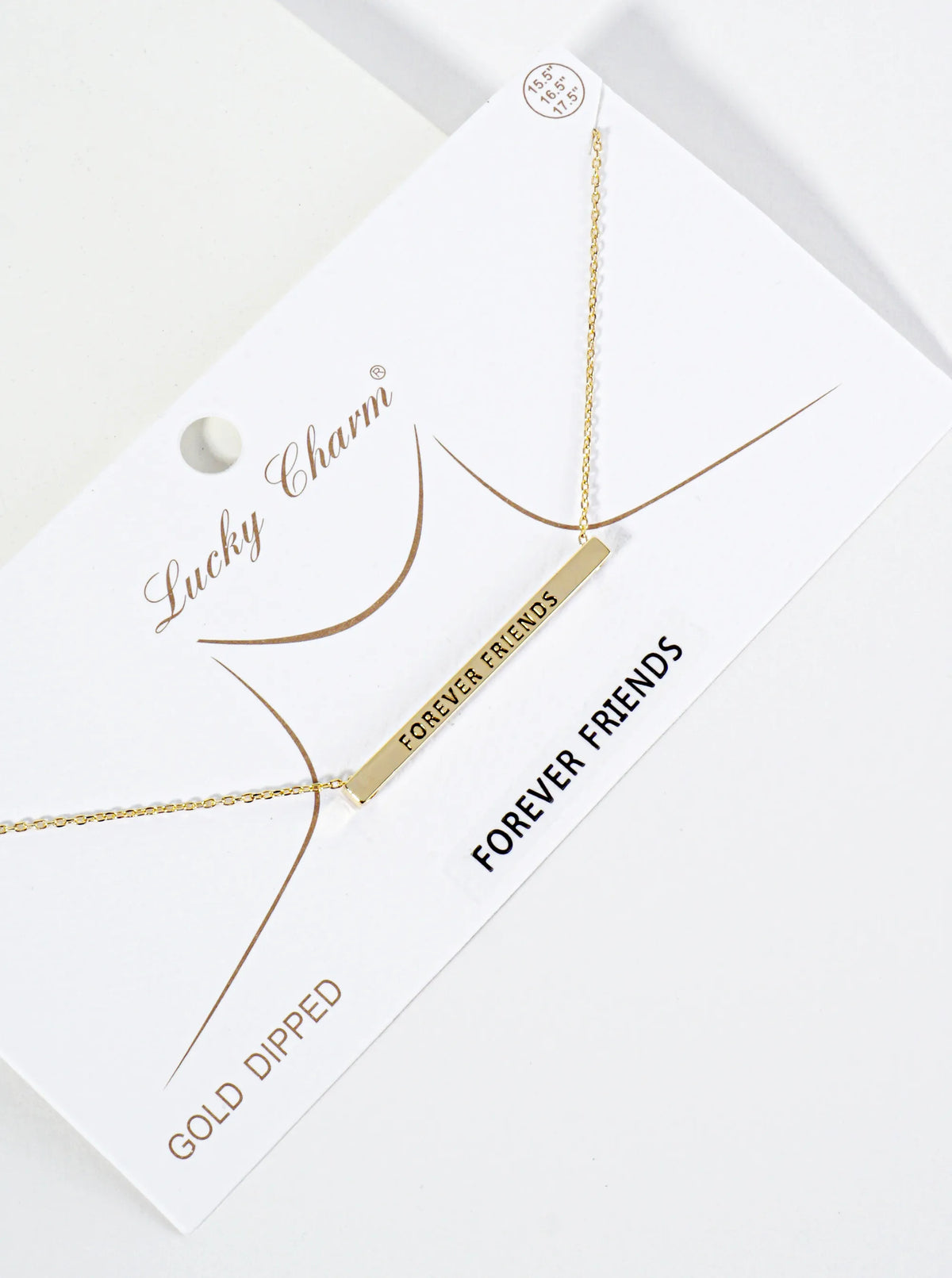 Forever Friends Engraved 18K Gold Dipped Horizontal Brass Bar Pendant Inspirational Necklace