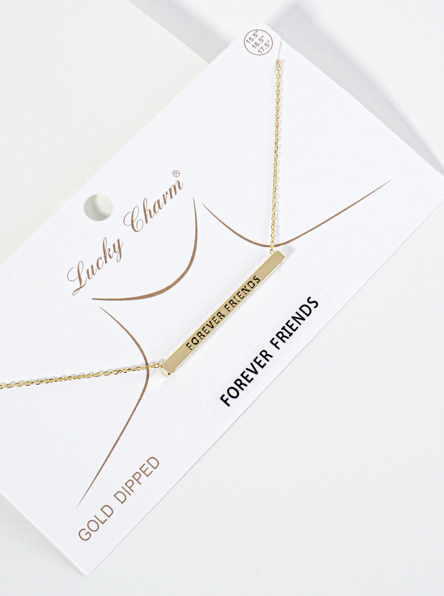 Forever Friends Engraved 18K Gold Dipped Horizontal Brass Bar Pendant Inspirational Necklace