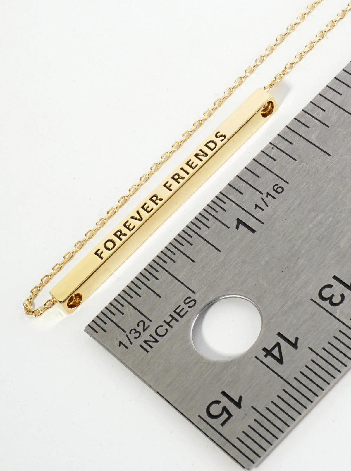 Forever Friends Engraved 18K Gold Dipped Horizontal Brass Bar Pendant Inspirational Necklace