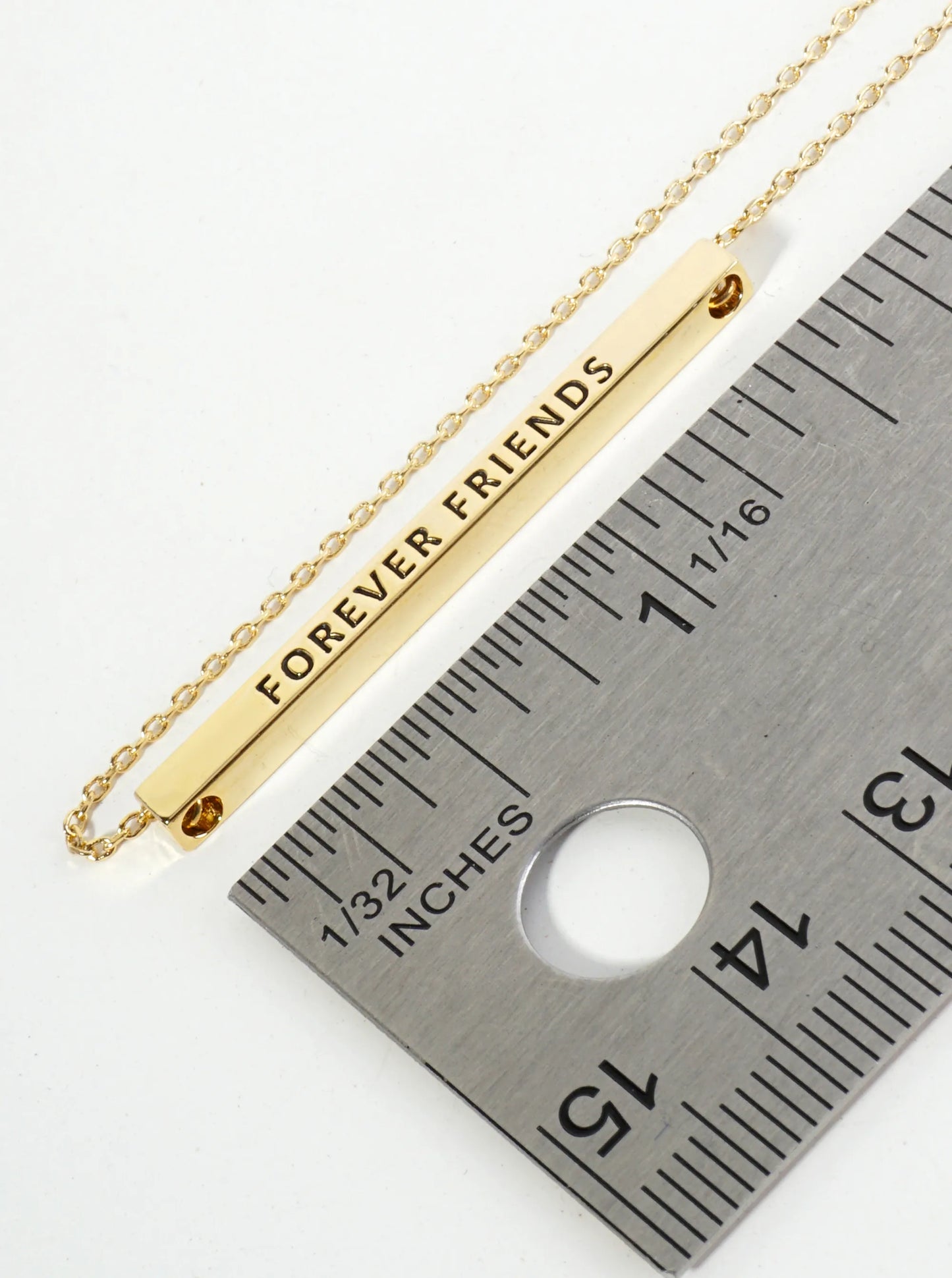 Forever Friends Engraved 18K Gold Dipped Horizontal Brass Bar Pendant Inspirational Necklace
