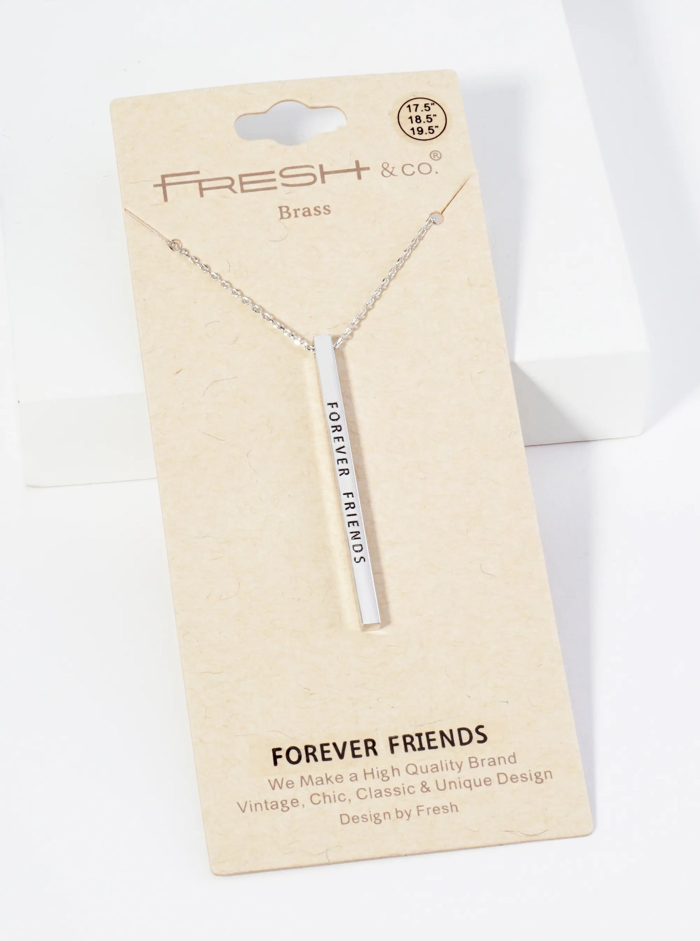 Forever Friends Engraved Vertical Bar Pendant Inspirational Necklace