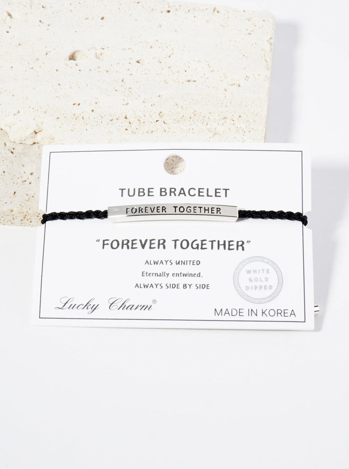 Forever Together Engraved 18K Gold Dipped Curved Brass Tube Bar Adjustable Pull Tie Bracelet