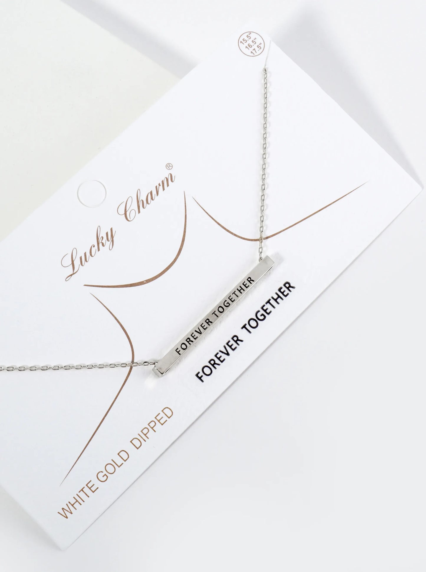 Forever Together Engraved 18K Gold Dipped Horizontal Brass Bar Pendant Inspirational Necklace