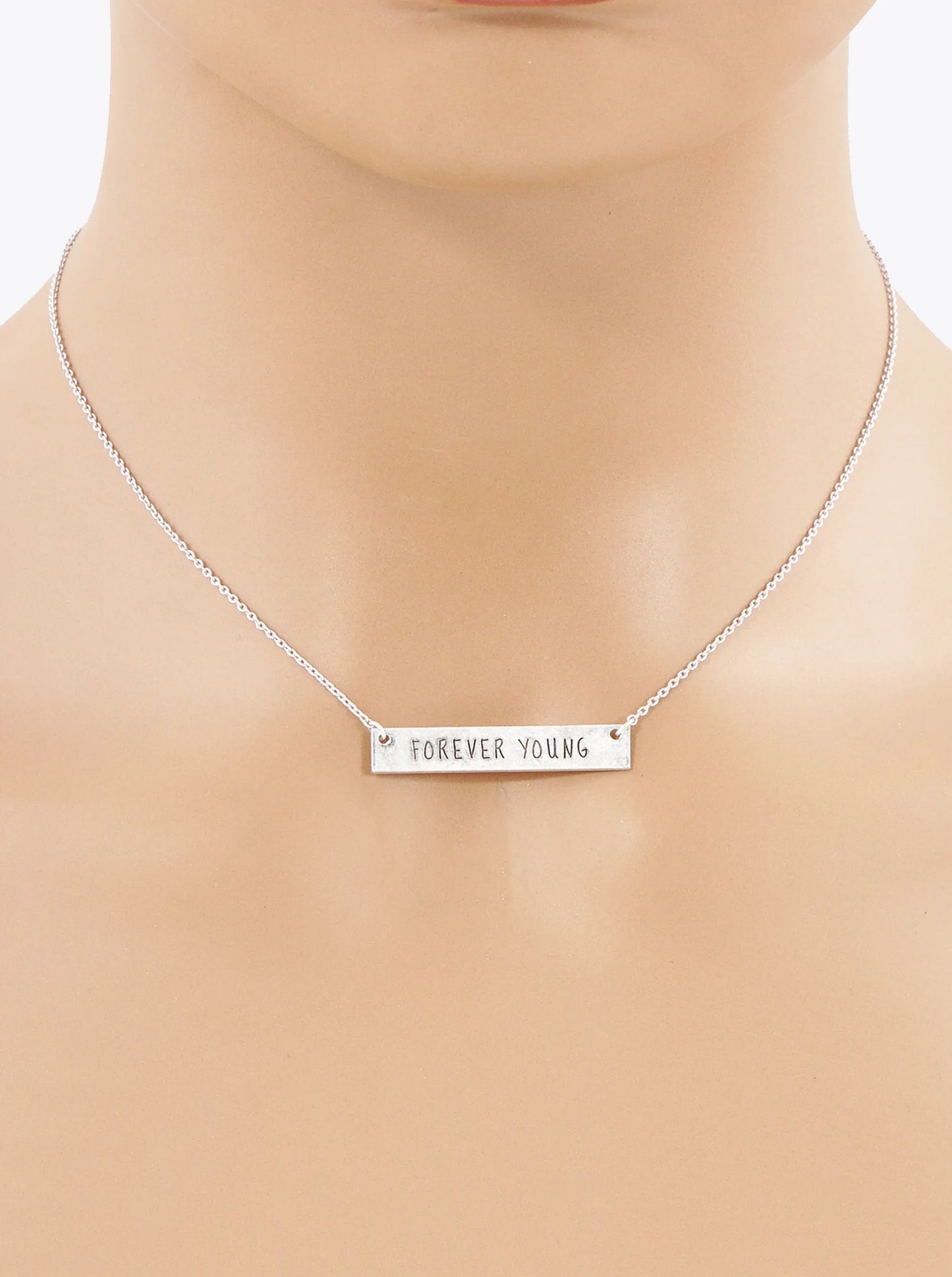 Forever Young Engraved Horizontal Bar Pendant Necklace