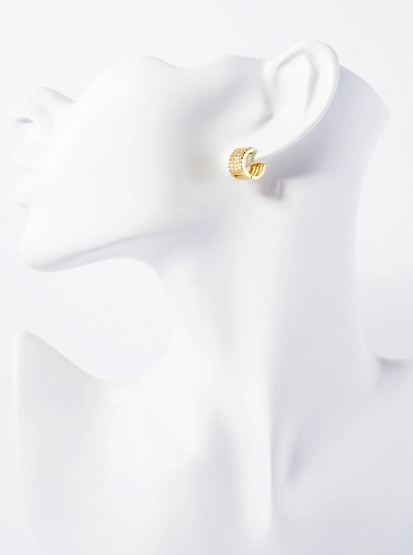 Four Cubic-Zirconia Strands 18K-Gold-Dipped 10mm Huggie Hoop Earrings