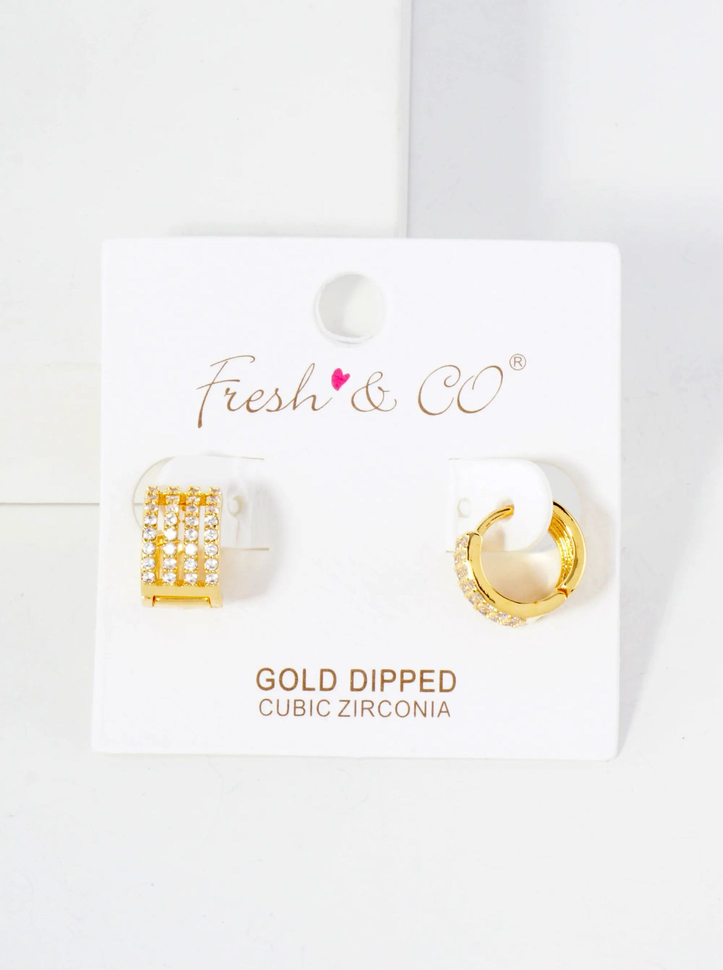 Four Cubic-Zirconia Strands 18K-Gold-Dipped 10mm Huggie Hoop Earrings