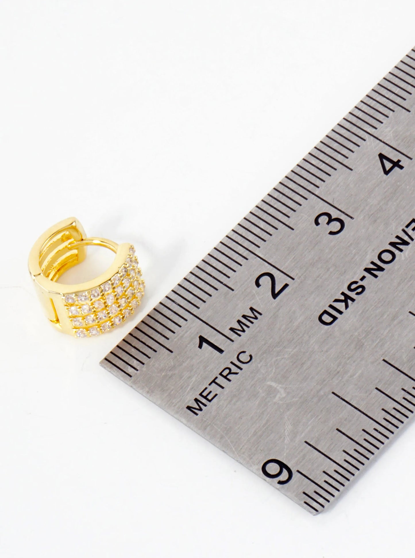 Four Cubic-Zirconia Strands 18K-Gold-Dipped 10mm Huggie Hoop Earrings