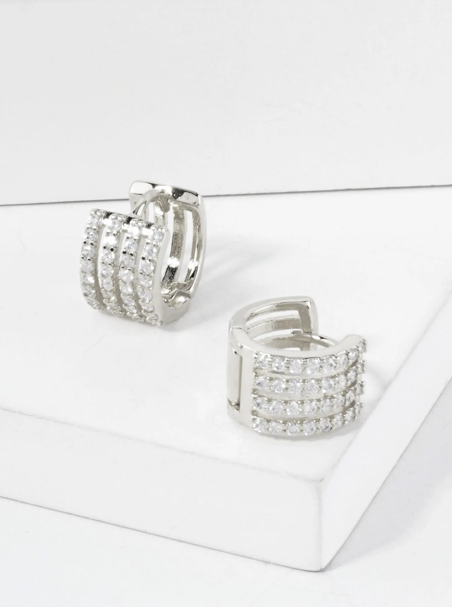 Four Cubic-Zirconia Strands 18K-Gold-Dipped 10mm Huggie Hoop Earrings