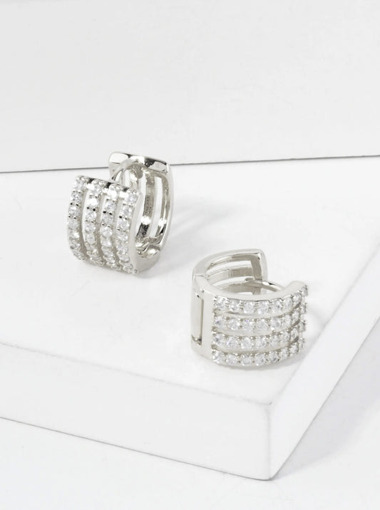 Four Cubic-Zirconia Strands 18K-Gold-Dipped 10mm Huggie Hoop Earrings