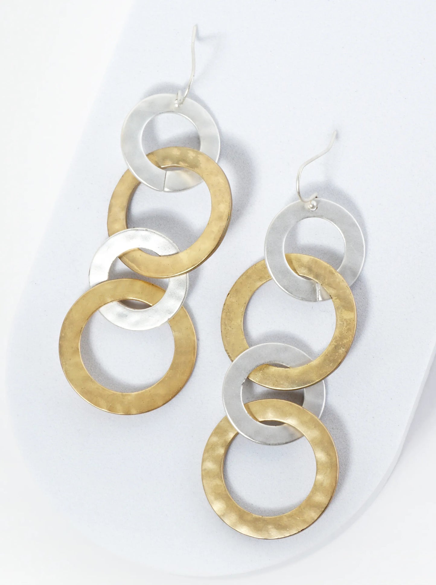 Four Interlocking Hammered Circles Drop Dangle Earrings