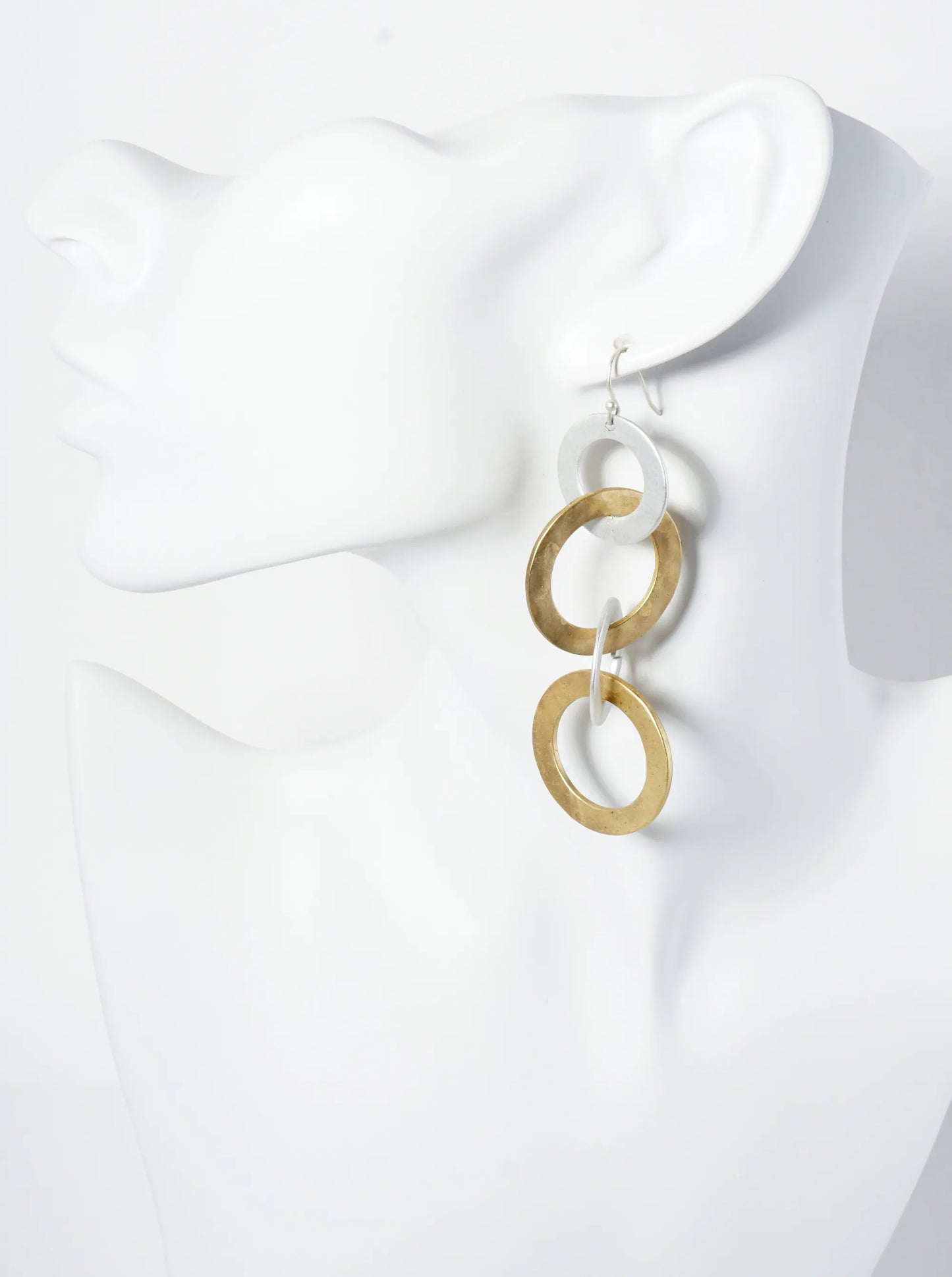 Four Interlocking Hammered Circles Drop Dangle Earrings
