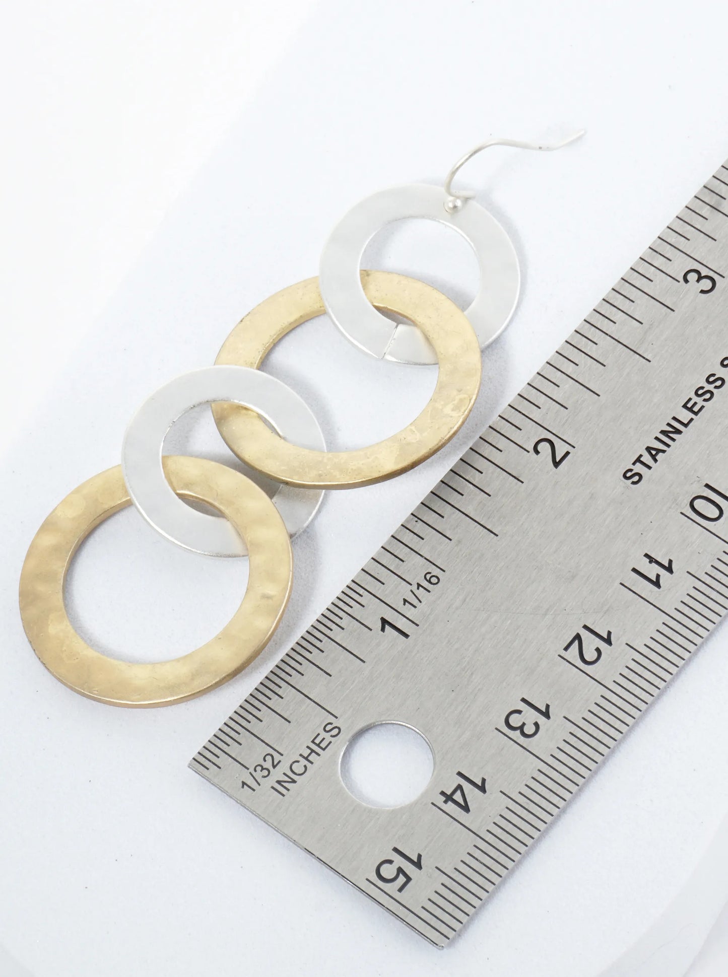 Four Interlocking Hammered Circles Drop Dangle Earrings