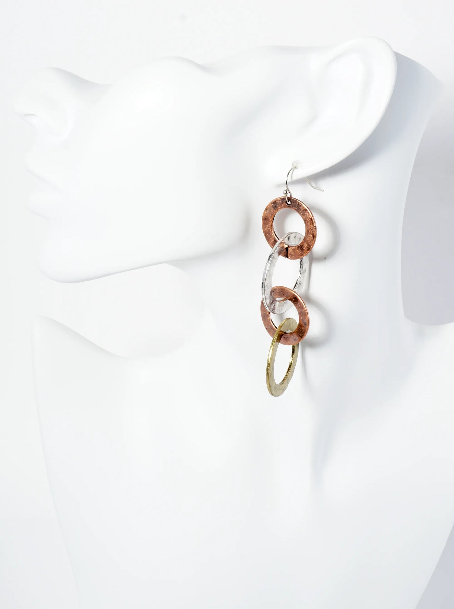 Four Interlocking Hammered Circles Drop Dangle Earrings