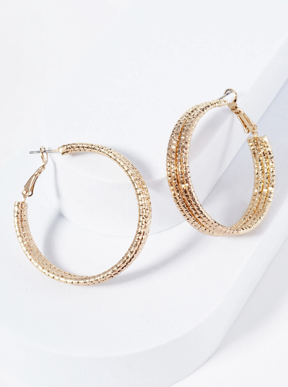 Four Textured Lines 40mm Hoop Earrings